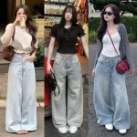 Quần Jean Nữ MIAA ỐNG RỘNG cạp cao Màu Xanh Trắng Wash Đen dáng dài chất bò RIN mềm denim BIGS...jpg